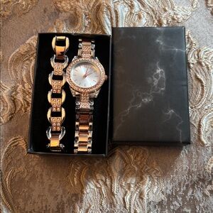 Rose Gold Rhinestone Women's Watch with Extra Strap